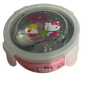 Sanrio Hello Kitty Stainless Steel Bowl with Lid with Mini Spoons in Pink